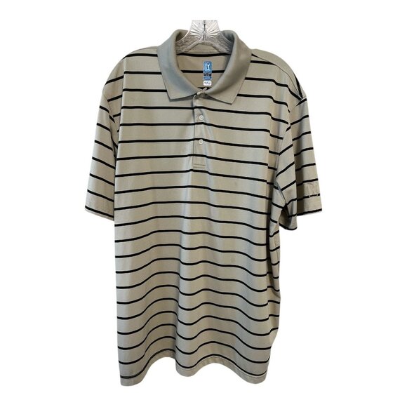 PGA Tour Airflux XXL Polo Shirt – Tan & Black Striped – Golf Performance – RN 37 - Picture 1 of 5